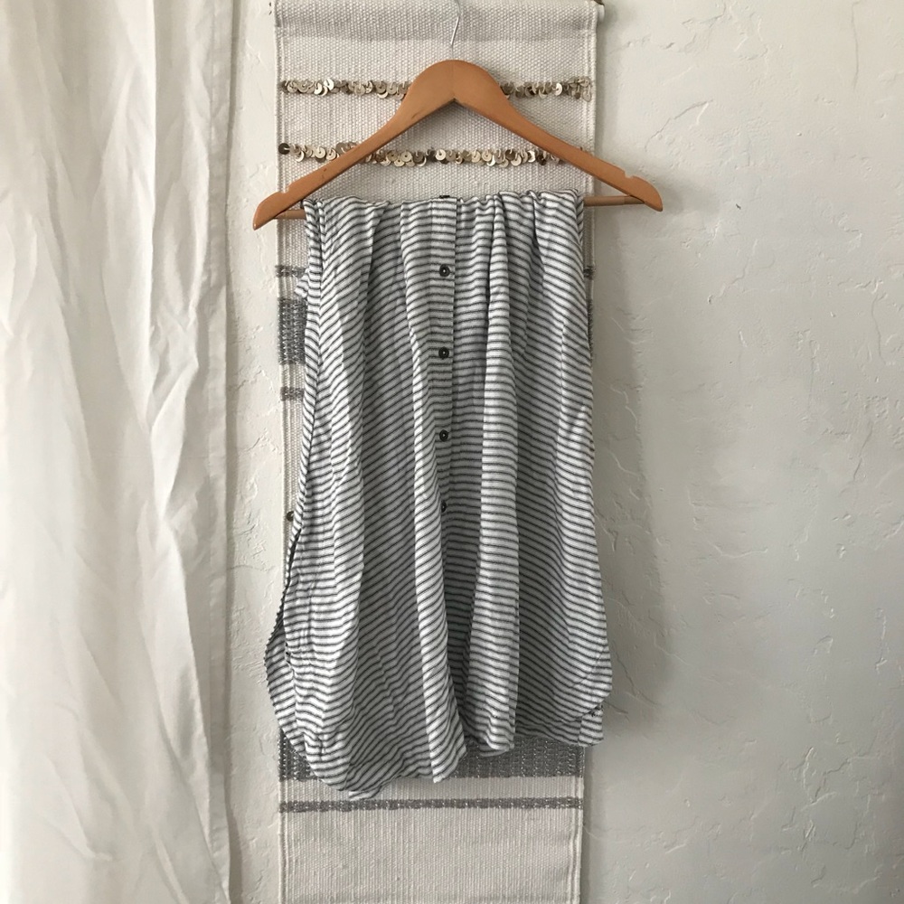 White striped front button skirt